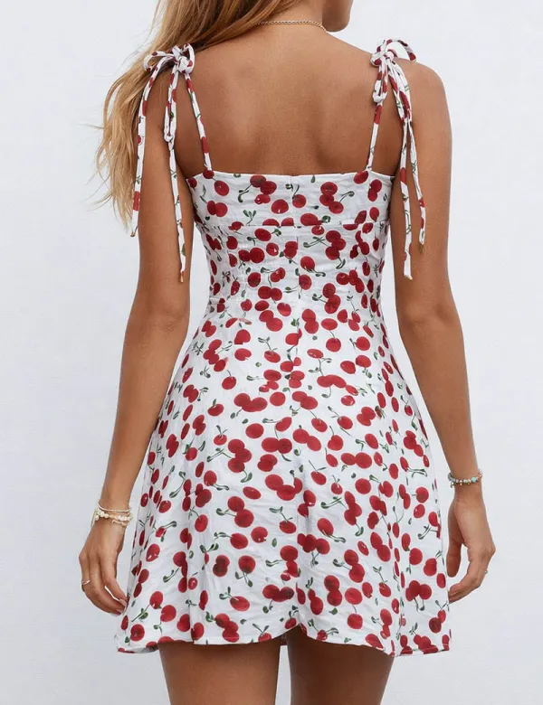 Cherry Sweetheart Neck Strap Cami Mini Dress