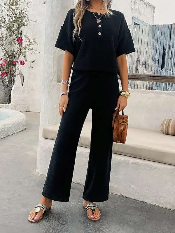 Clean Knitted Short Sleeved Trousers Suit Shorts