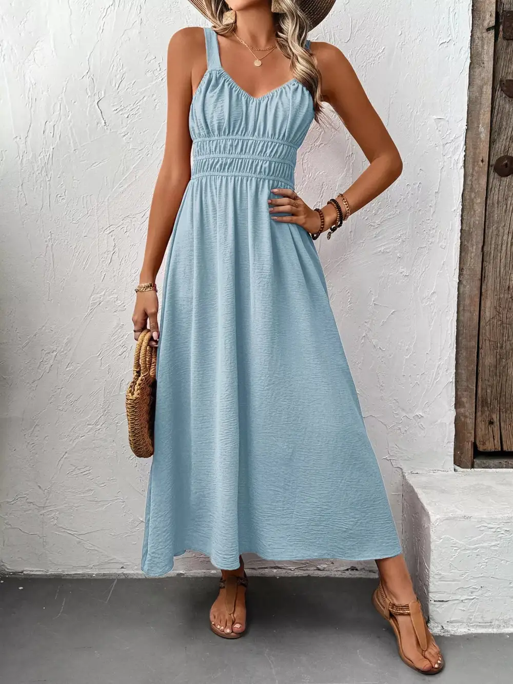 Smocked Sleeveless Midi Dress