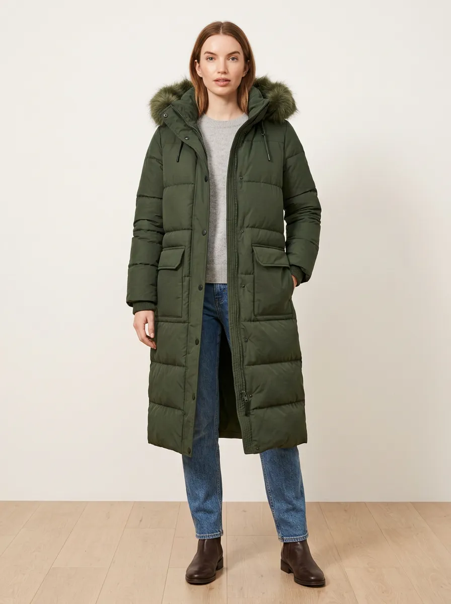 Leisure Faux-Fur Puffer Long Hooded Coat