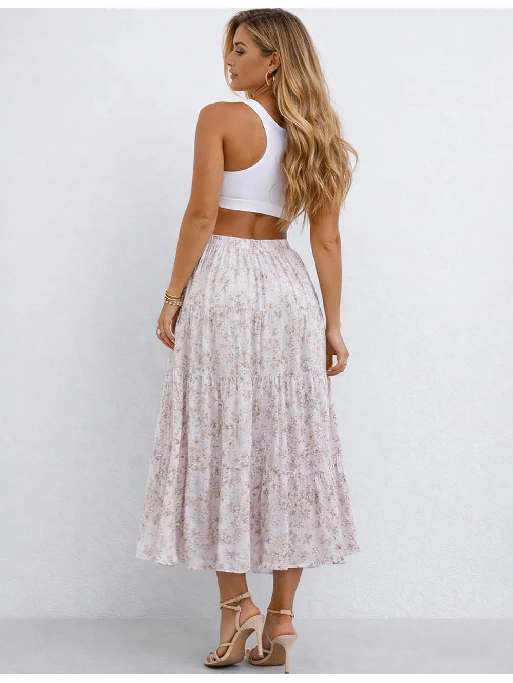 Elastic Waist Tiered Maxi Skirt