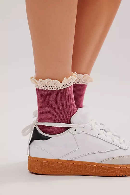 Waffle Knit Ankle Socks Purple