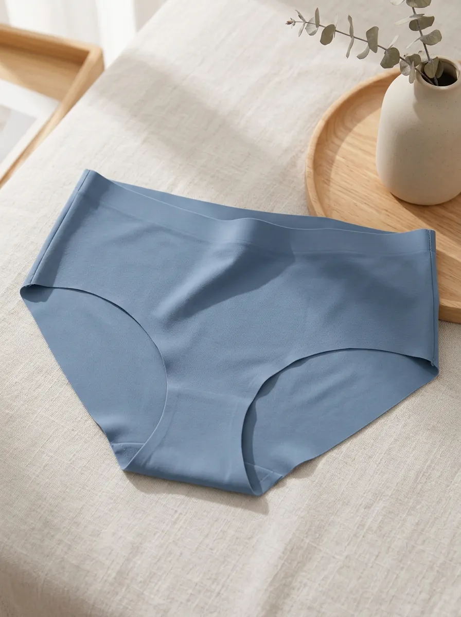 Women's Solid Blue Seamless Mid-Waist Panties