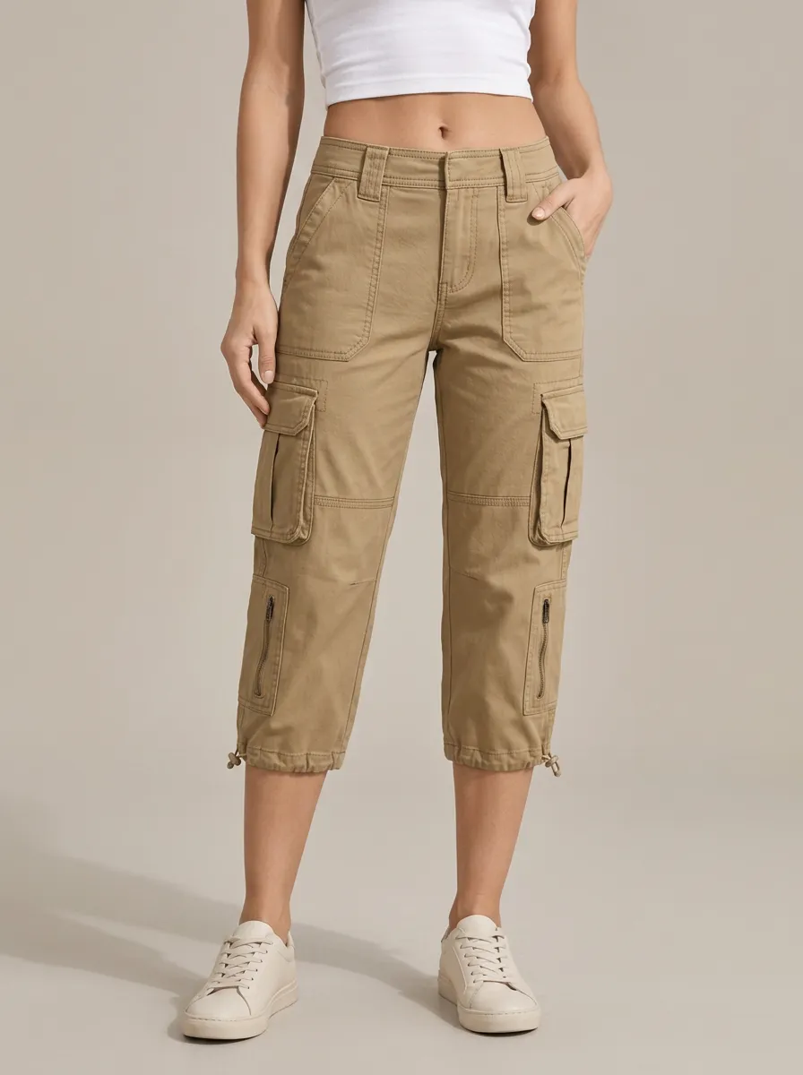 Women's Contemporary Utility Multi-Pocket Capri Pants