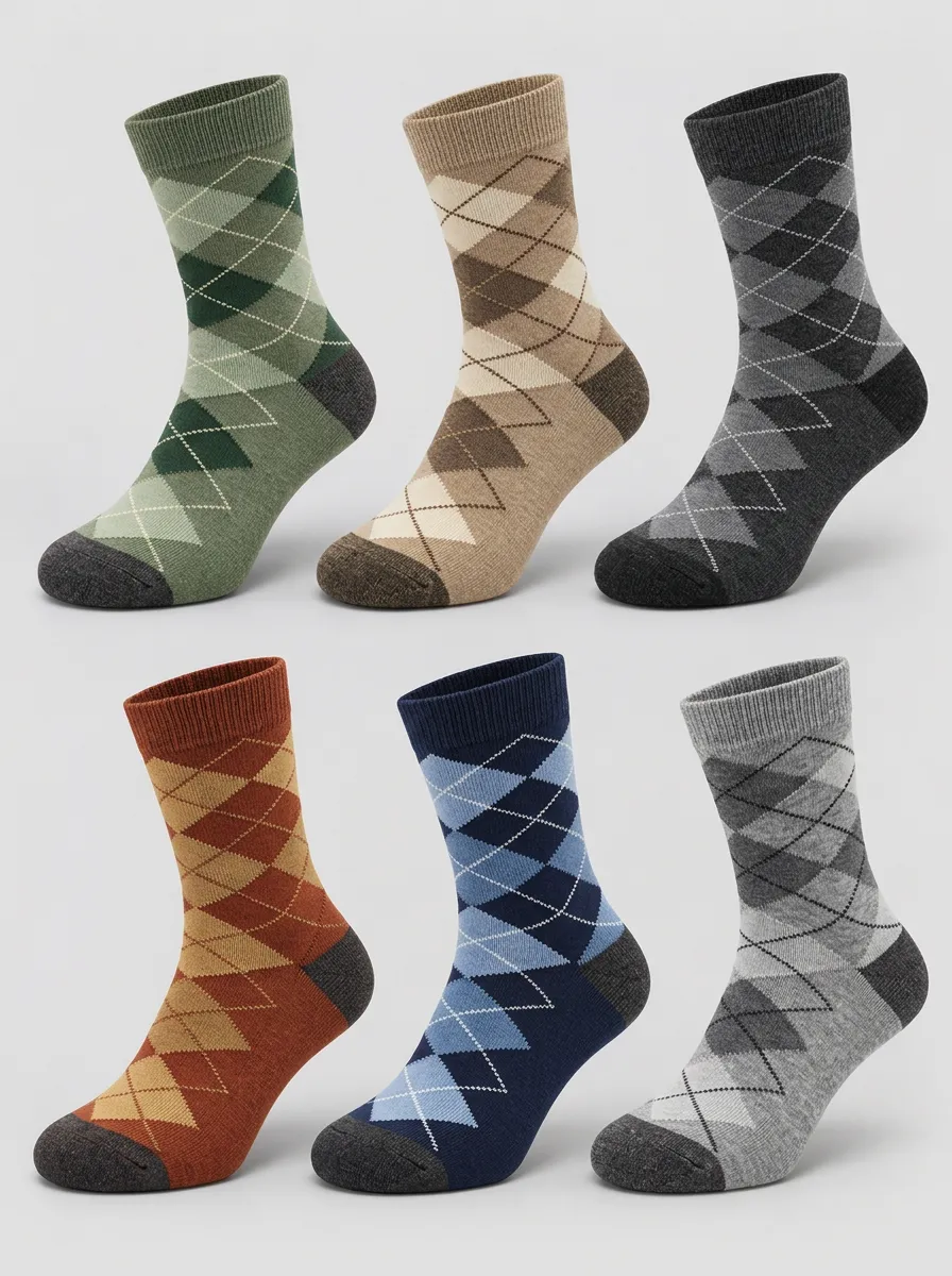 Men's Multicolor Argyle Pattern Ribbed Crew Socks 6-Pack