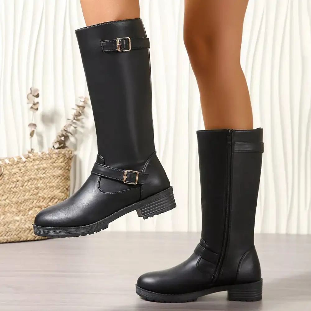 Graceful Round Toe Block Heels Boots