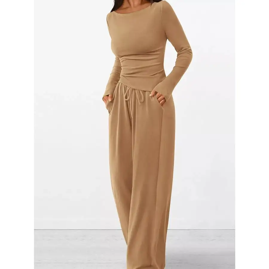 Everyday Long Sleeve Top and Wide Leg Pants Set