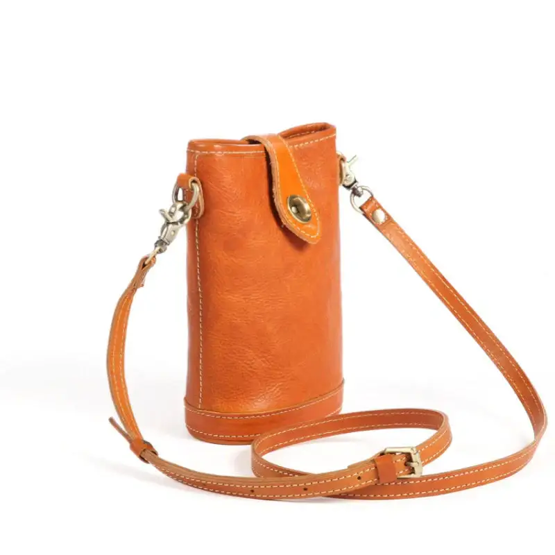 Turn-Lock Leather Phone Crossbody Bag