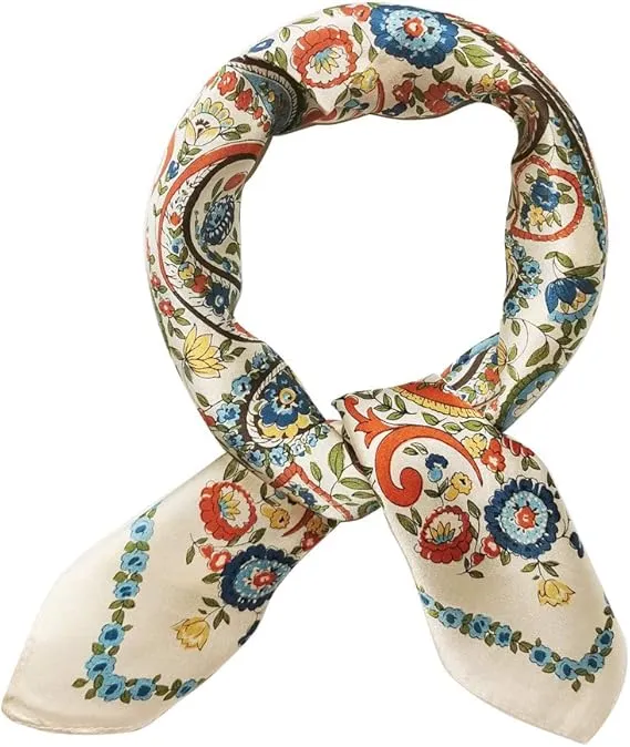 Premium Satin Square Neckkerchief - Retro Floral Hair Scarf and Handbag Decorative Ribbon