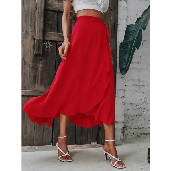 Tied Ruffled Midi Skirt