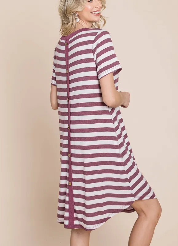 Plus Size Striped Back Button Dress