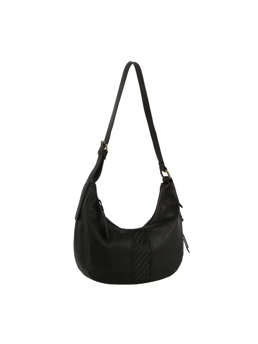 Classic Detail Woven Pocketed Faux Leather Hobo Shoulder Bag