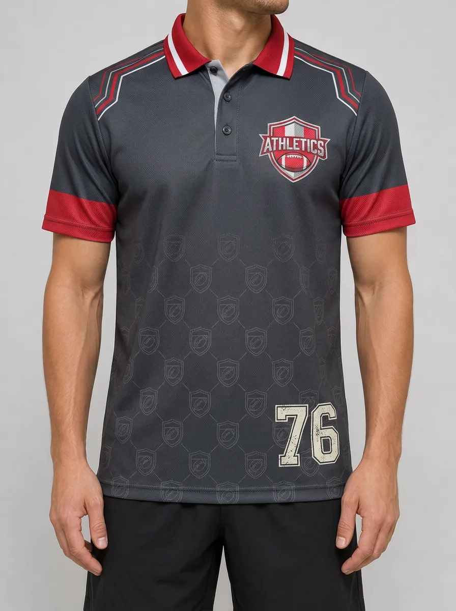 Men's American Football Athletics 76 Shield Pattern Printed Polo Shirt