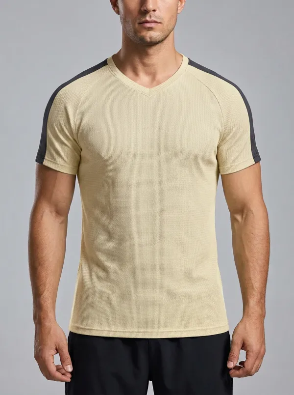 Refined Waffle Knit Textured Raglan Sleeve Look Men's Slim Fit Short Sleeve T-Shirt