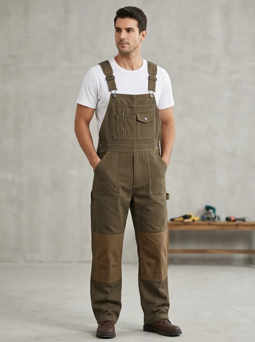Men's Modern Reinforced Knee Multi-Pocket Bib Work Overalls