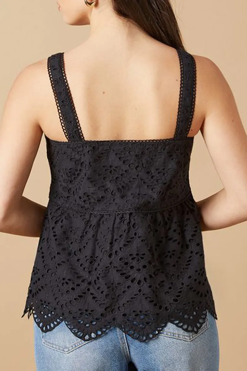 Casual Style Broderie Strappy Top