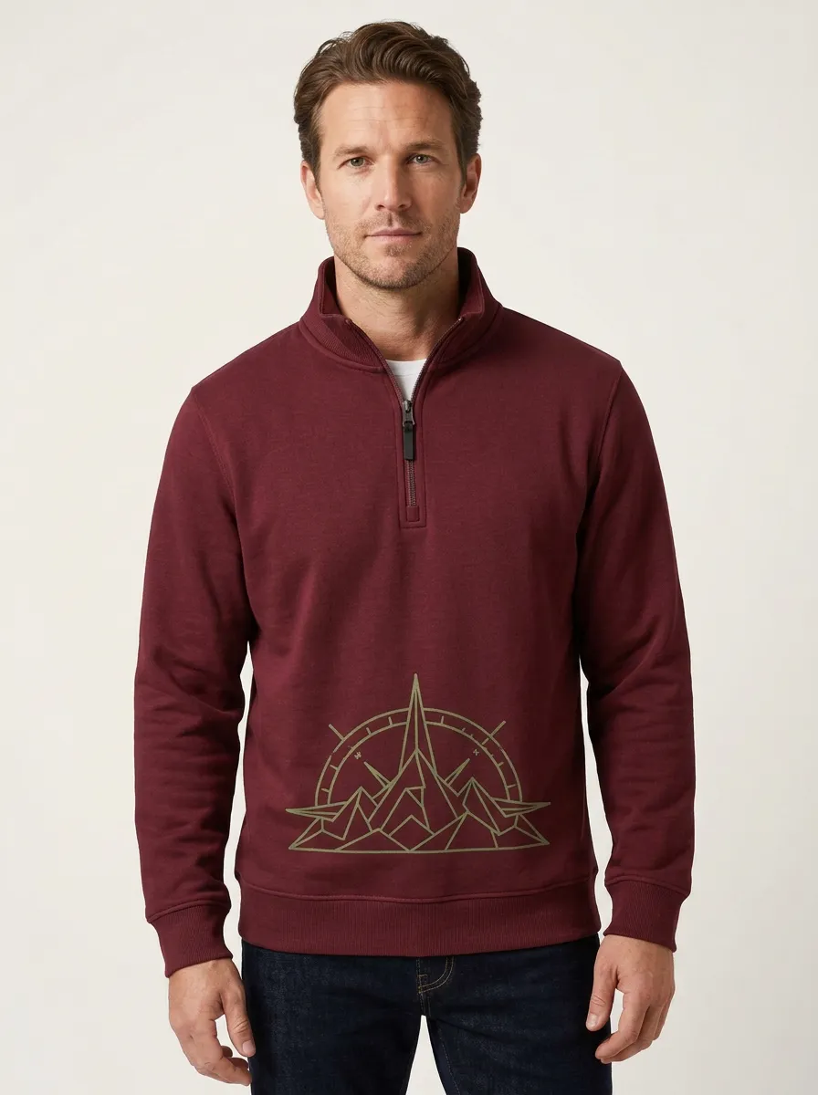 Men's Frontier Outdoor Mountain Compass Graphic Quarter-Zip-Neck Sweatshirt
