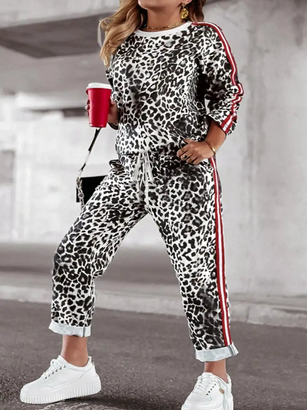 Leopard Print Long Sleeve Top and Pants Set