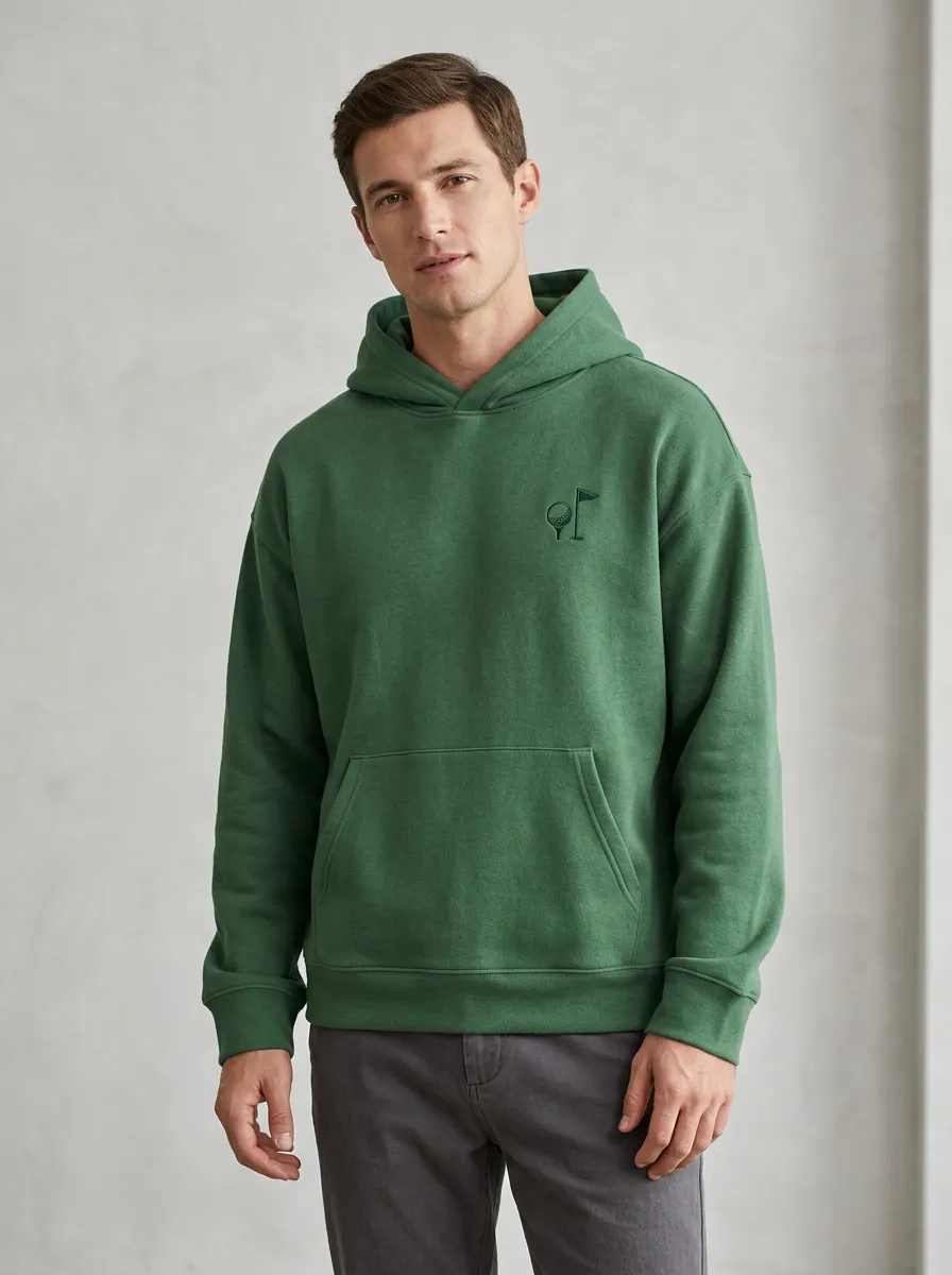 Classic Golf-Ball Flag-Motif Embroidered Golf Casual Hoodie