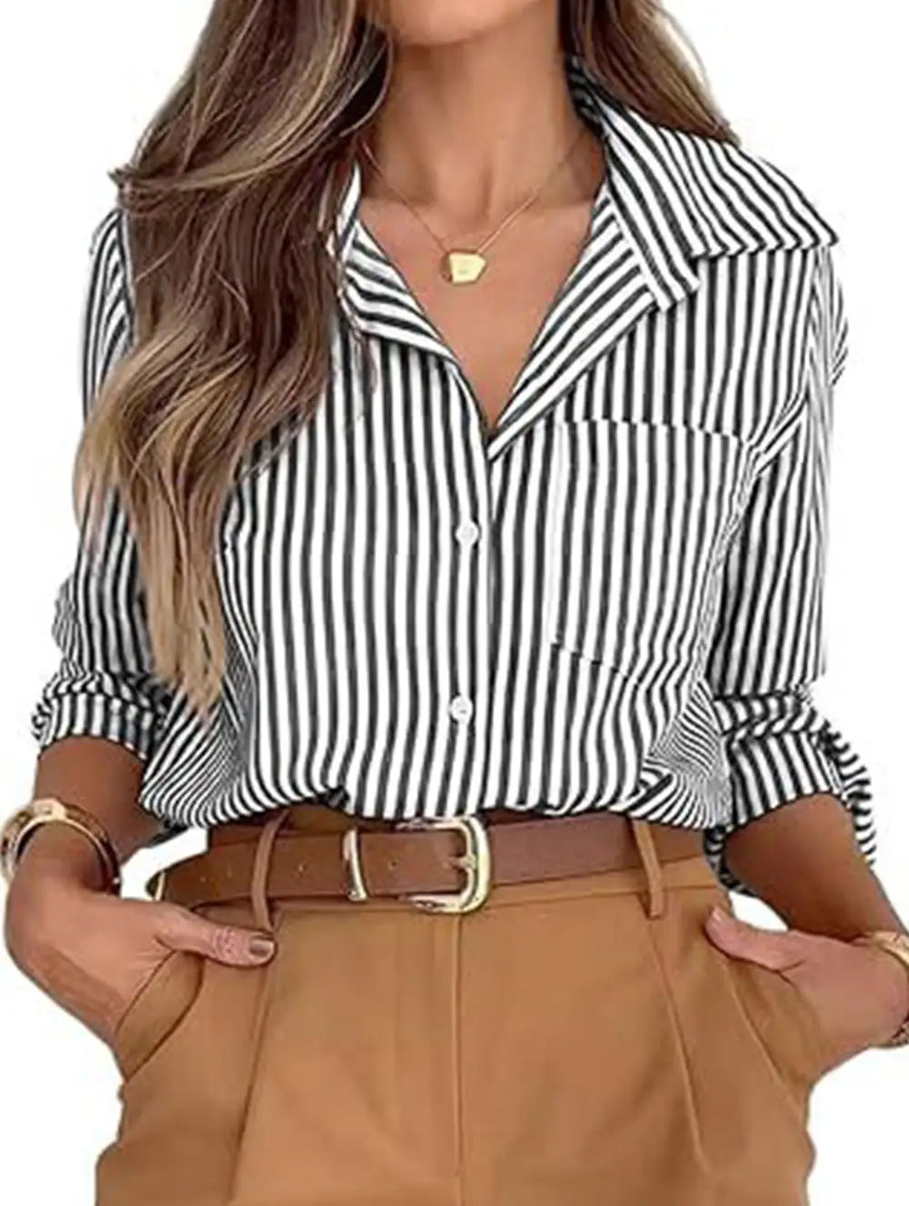 Striped Shirt with Pockets Blouse