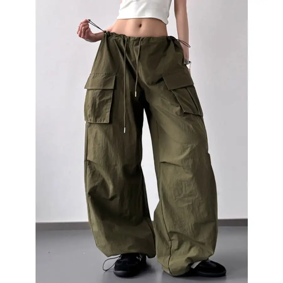 Classic Drawstring Wide Leg Cargo Pants
