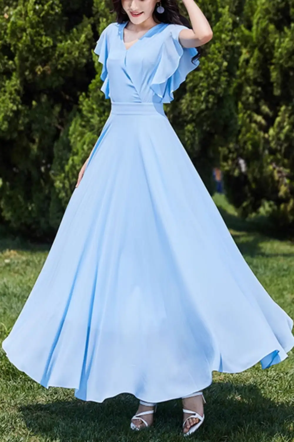 Refined Chiffon A Line Swing Maxi Dress