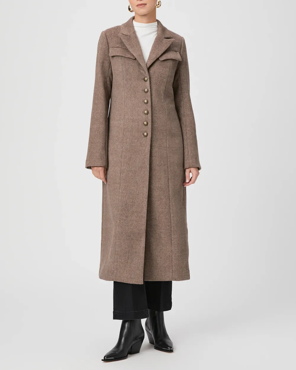Rye Brown Long Length Wool Blend Coat