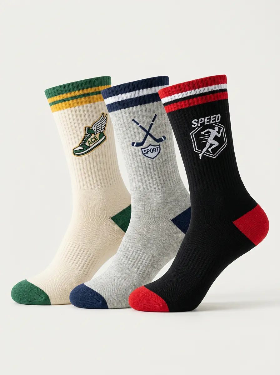 Unisex Wing Three-Pair Embroidered Crew Socks