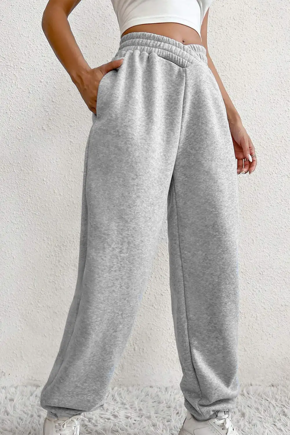 Drawstring Elastic-Waist Crisscross-Waist Pocketed Sweatpants