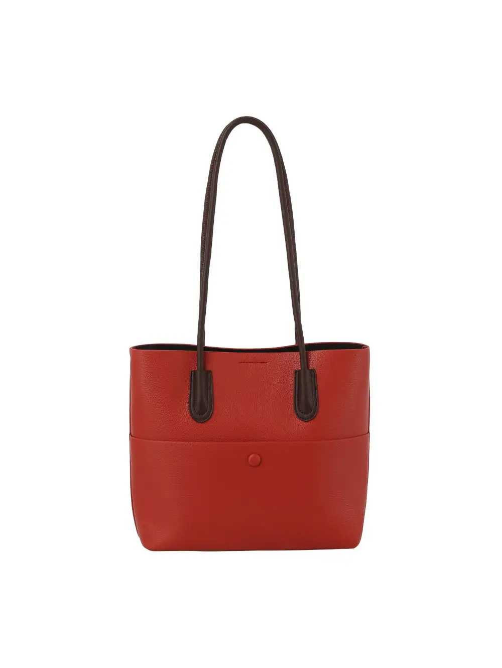 Classic Detail Pocketed Faux Leather Tote Bag Set