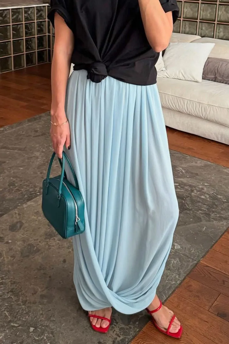 Smooth Chiffon Ruched Maxi Skirt