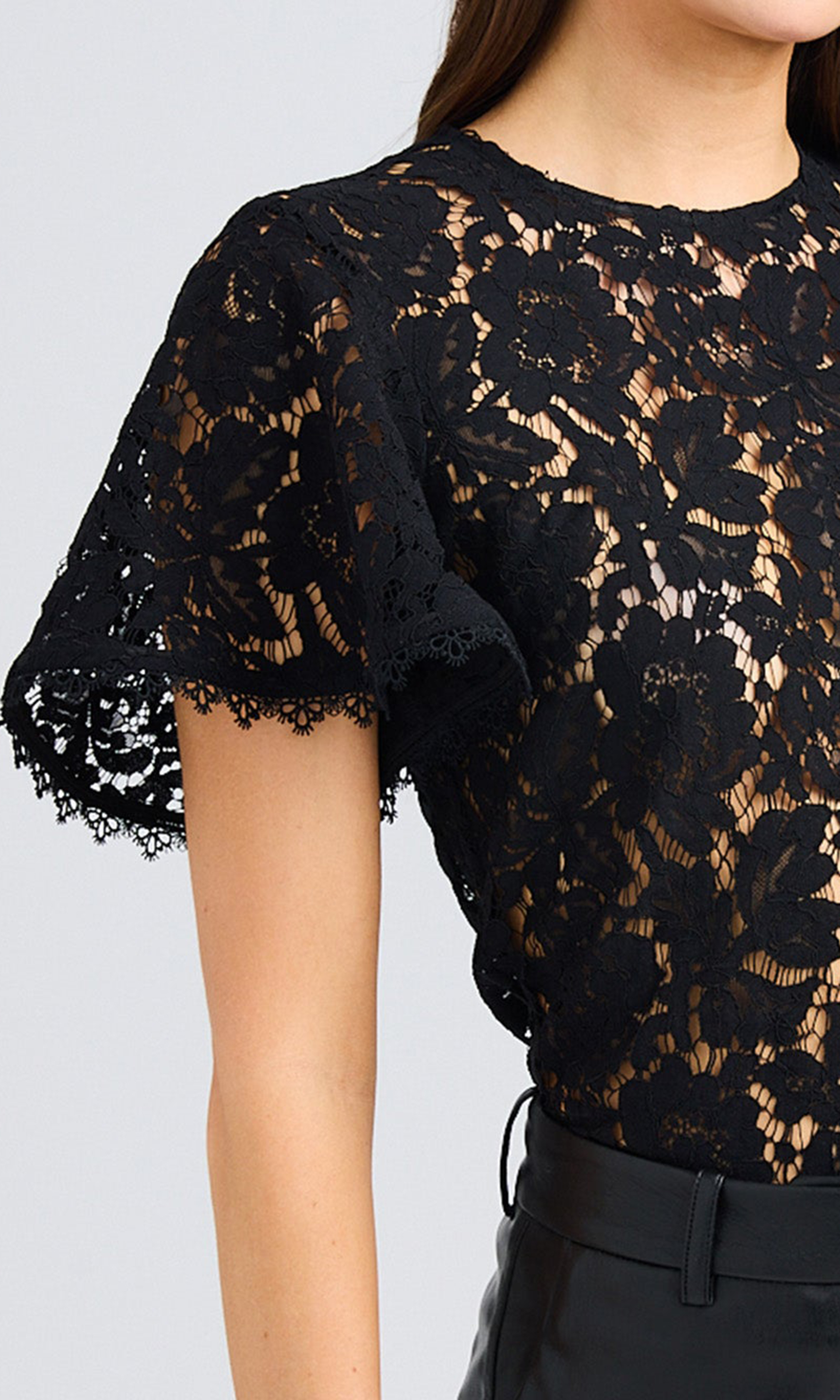 Black Cut Out Lace Sleeve Top