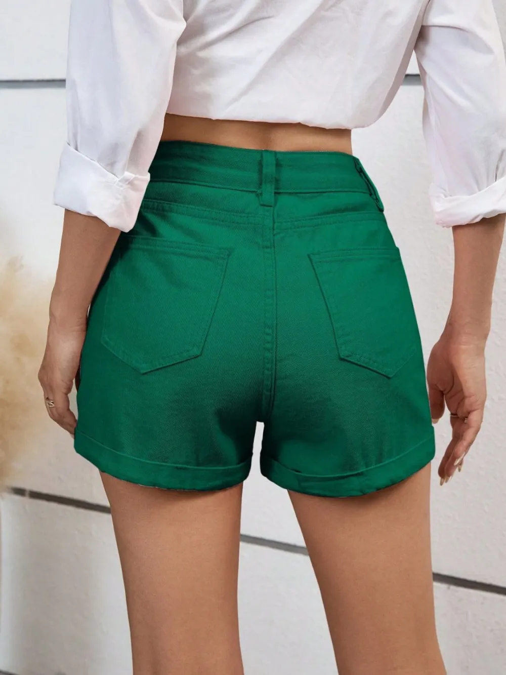 Textured High Waist Denim Shorts