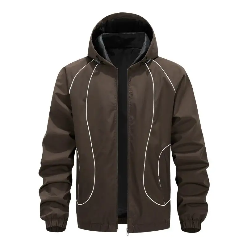 Contrast Piping Hooded Windbreaker