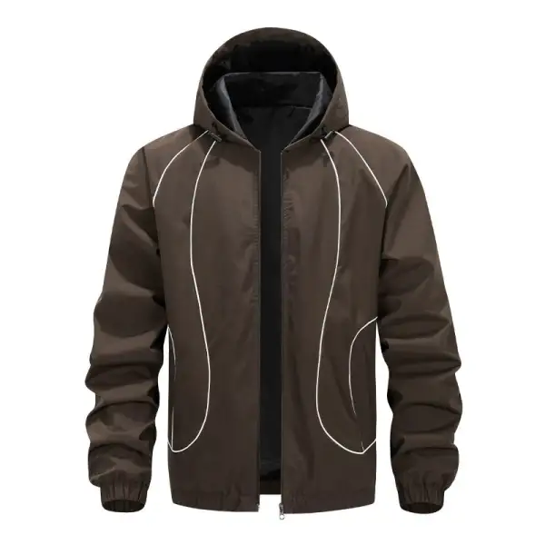 Contrast Piping Hooded Windbreaker
