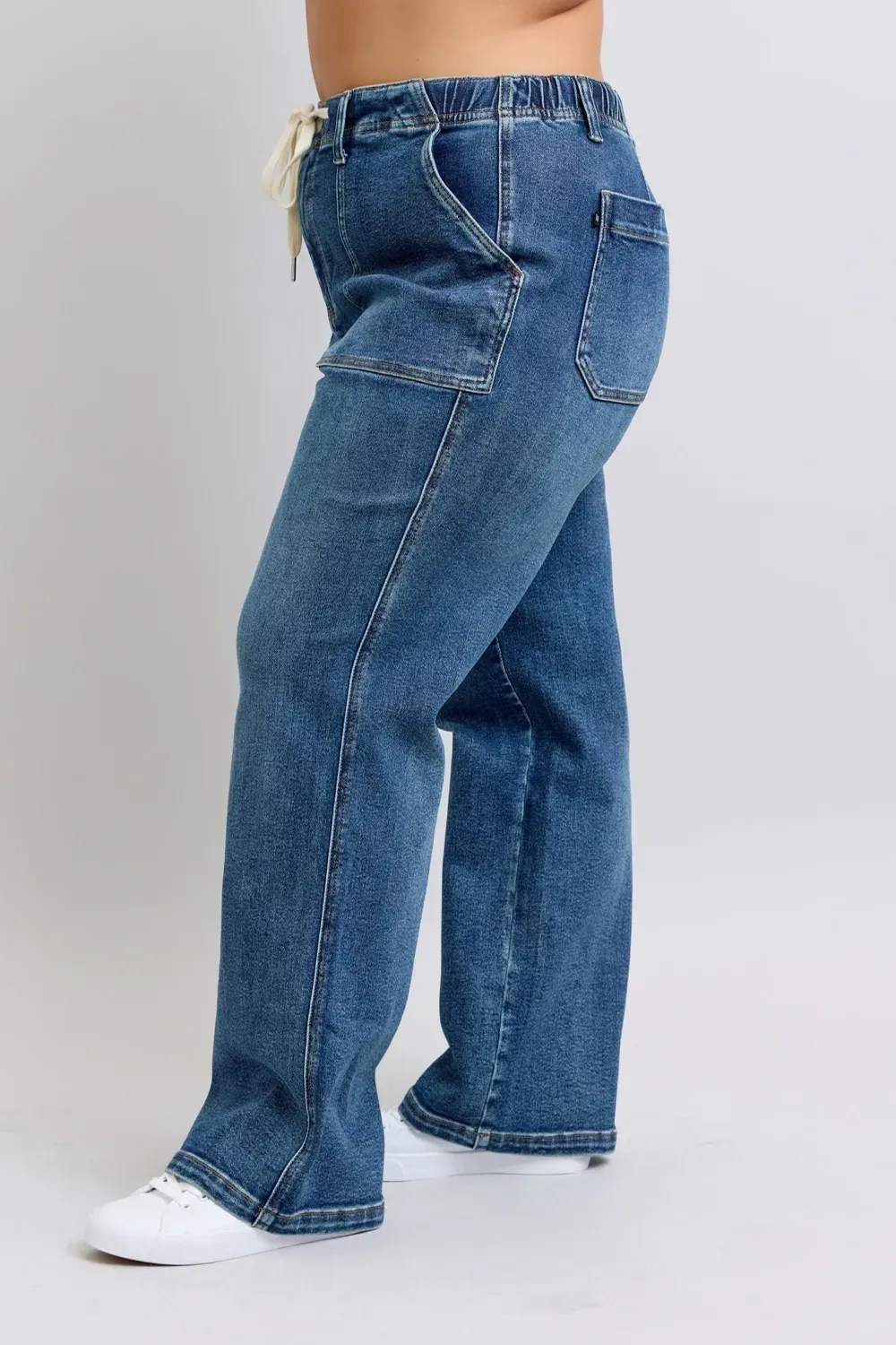 Casual Loose Drawstring Simple Dark Blue Trousers