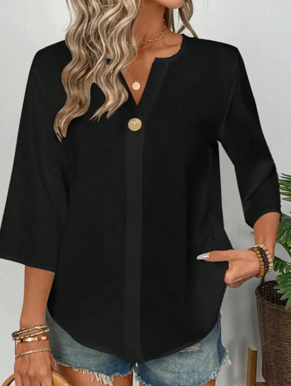 Linen V Neck Button Shirt