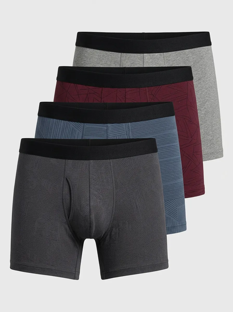 Comfort Geometric Design Men' Four Pack Boxer Briefs
