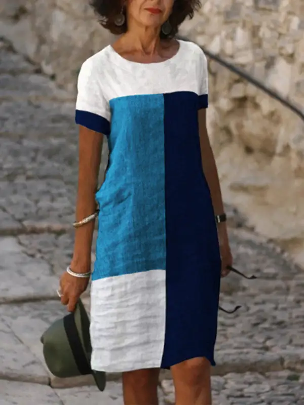 Check Print Round Neck Short Sleeve Dress