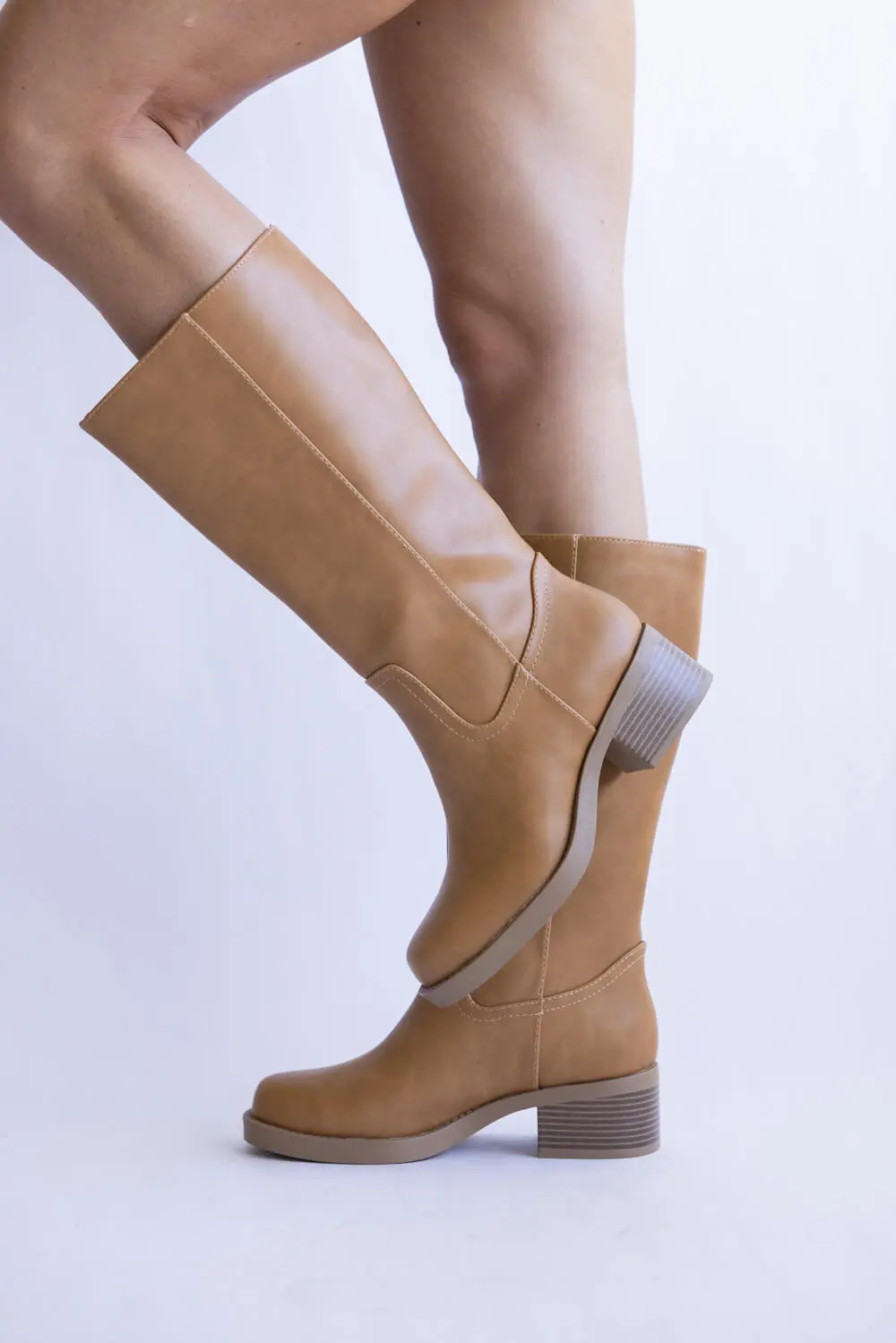 Faux Leather Classic Mid Calf Boots