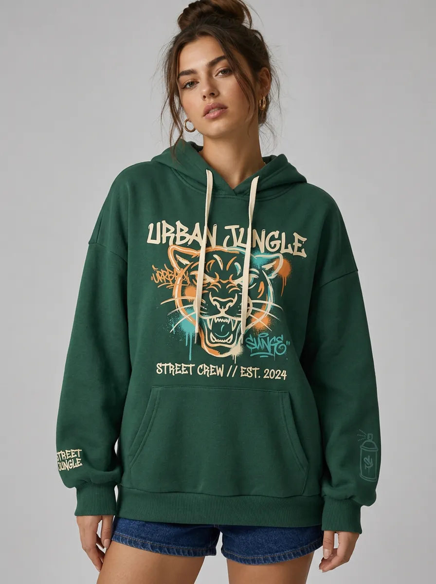 Women's Urban Jungle Tiger Graffiti Printed Hoodie