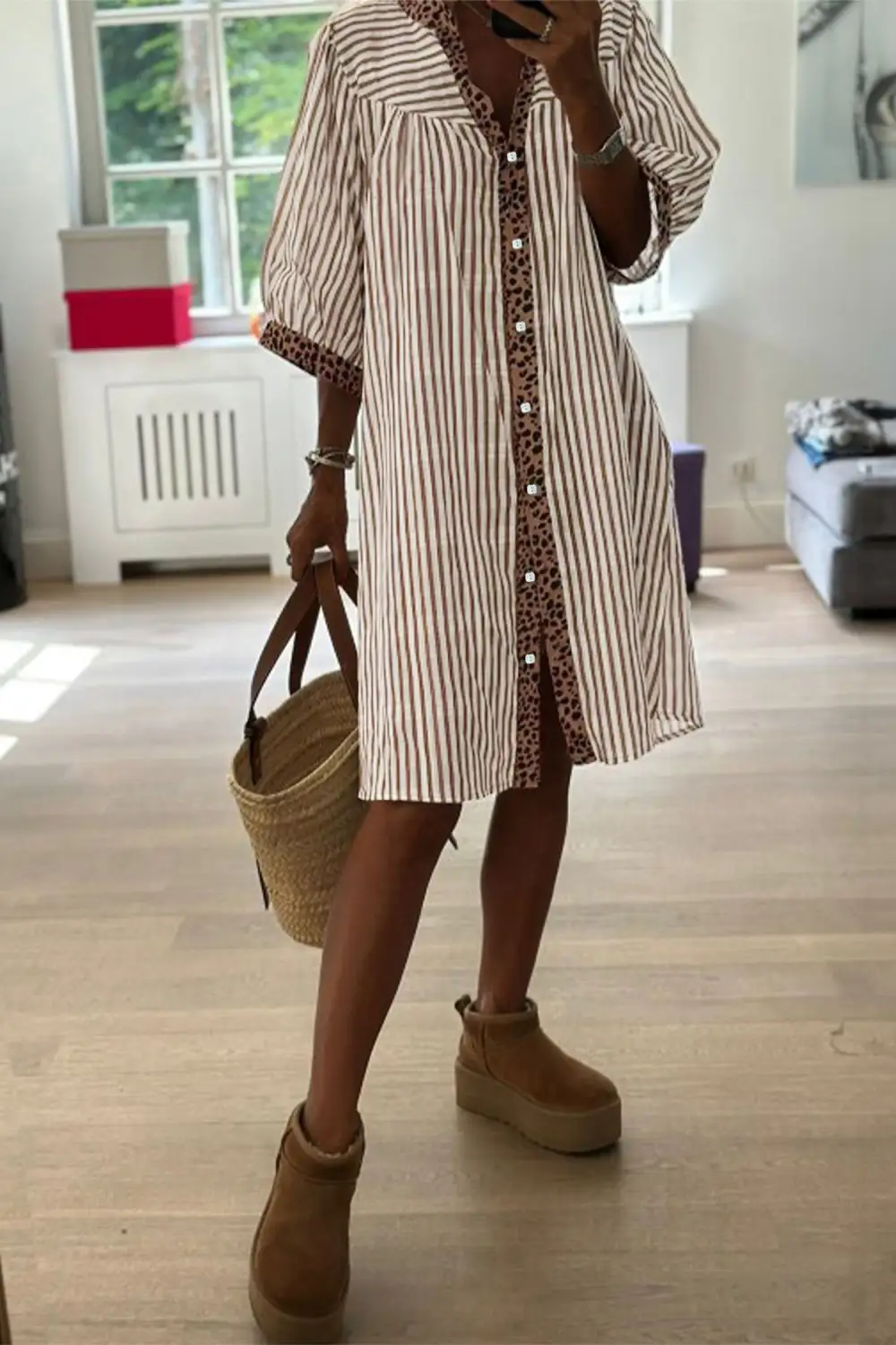 Structured Shape Striped Animal Print Dress