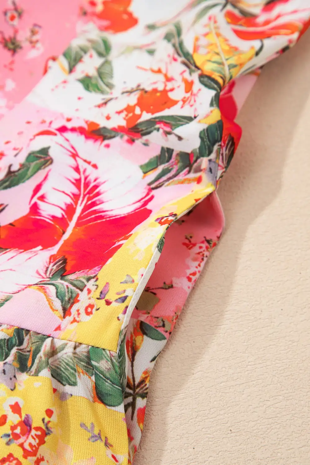 Floral Patchwork V Neck Mini Dress