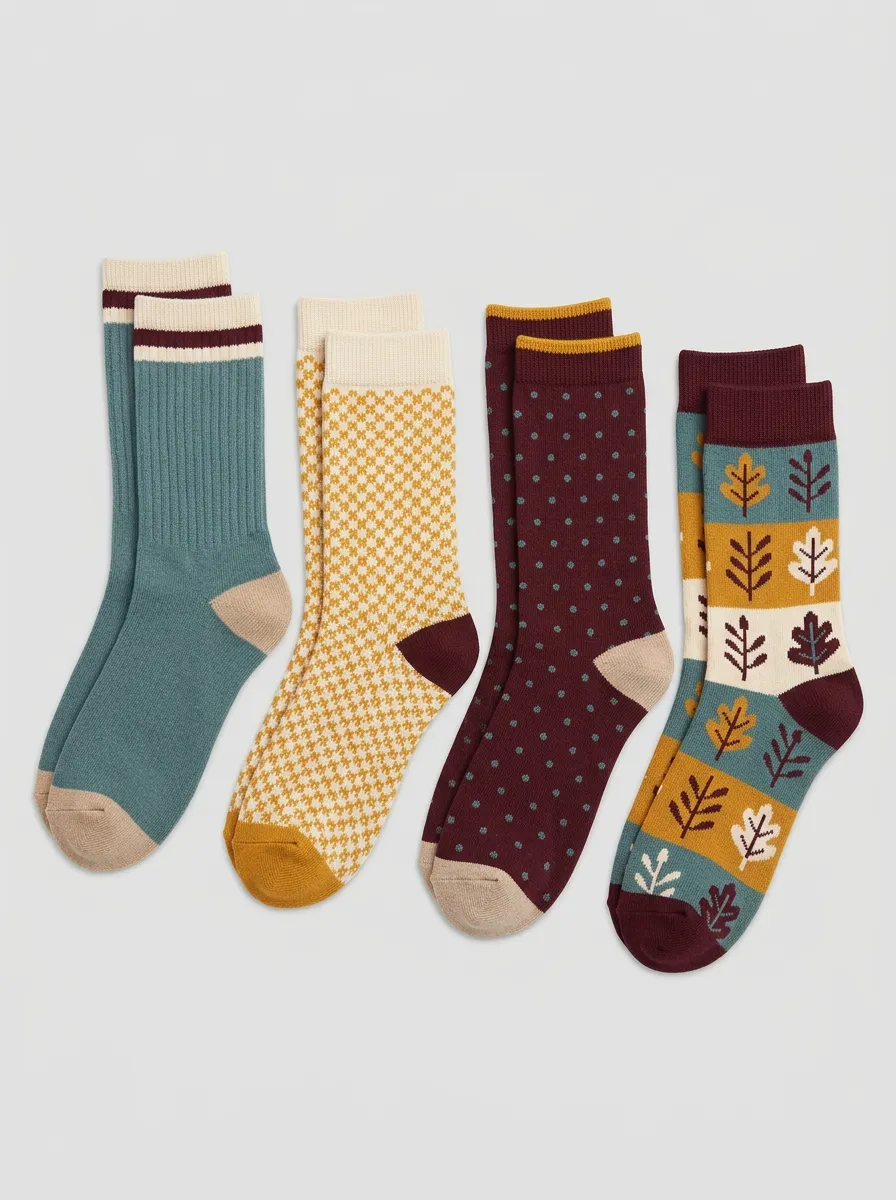 Contemporary Geometric Floral Essential Women's Four Pair Socks