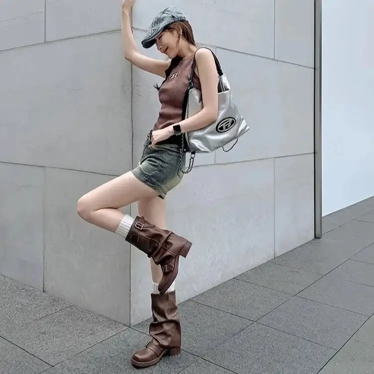 Leather Riding Buckle-Detail Knee-High Boots