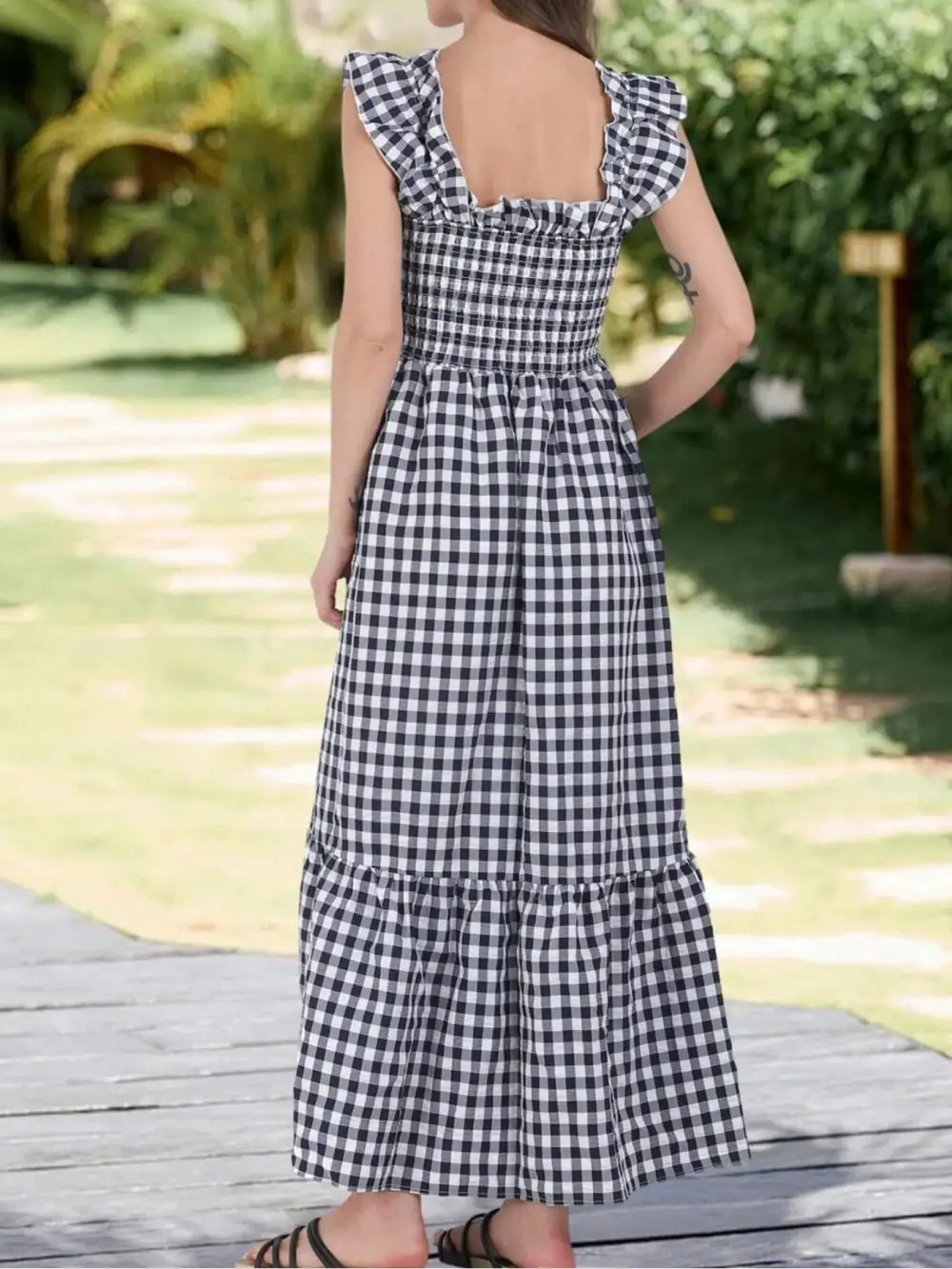 Plaid Ruffle Sleeveless Midi Dress