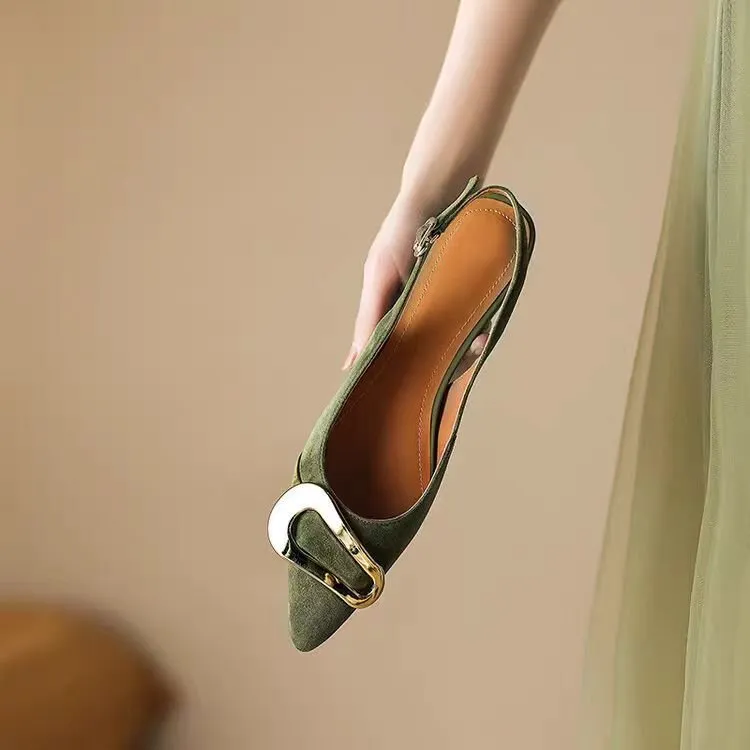 Pointed Toe Buckle Strap Flats