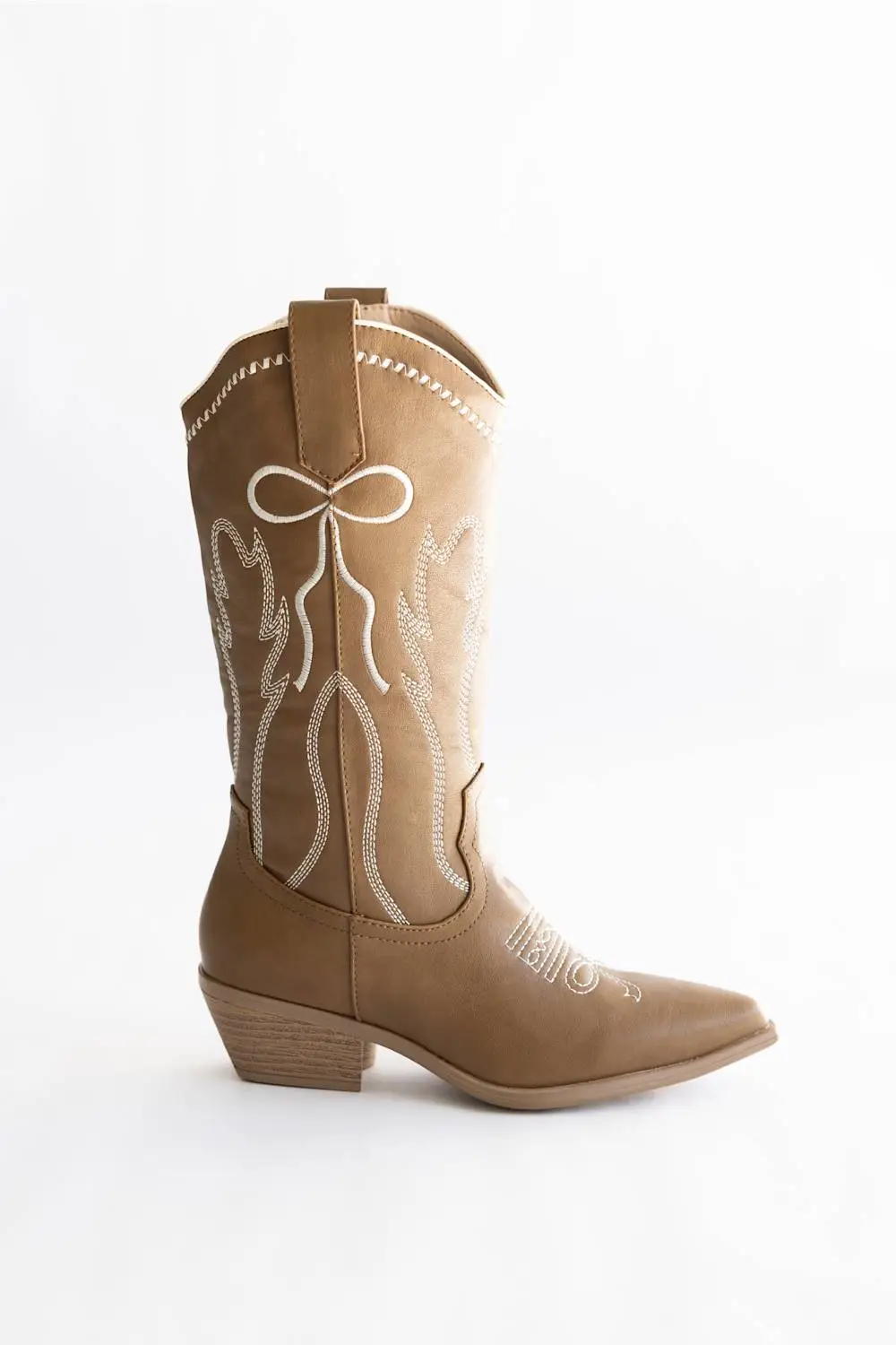 Bow Detail Zip Entry Pointed Toe Mid Calf Western Boots