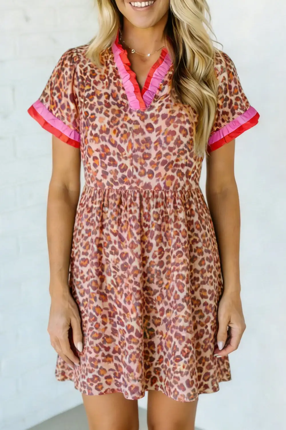 Animal Print Patchwork Ruffle Dress Casual