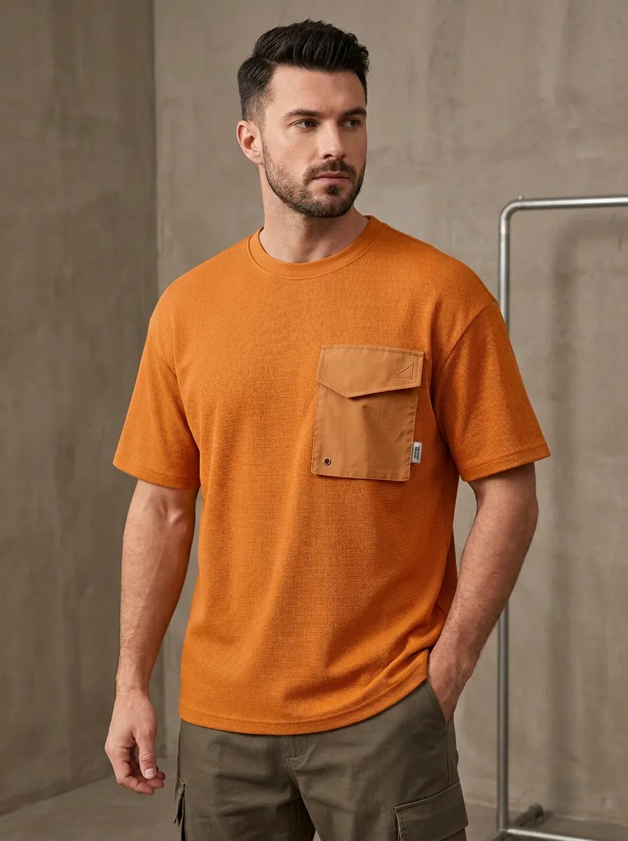 Heritage Waffle Texture Cargo Pocket Classic Look Men's Cargo Pocket T-Shirt